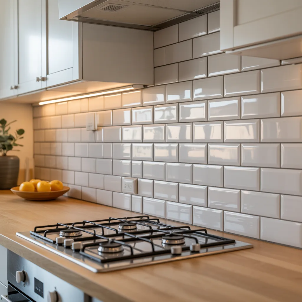 Light Backsplash Small Kitchen Idea