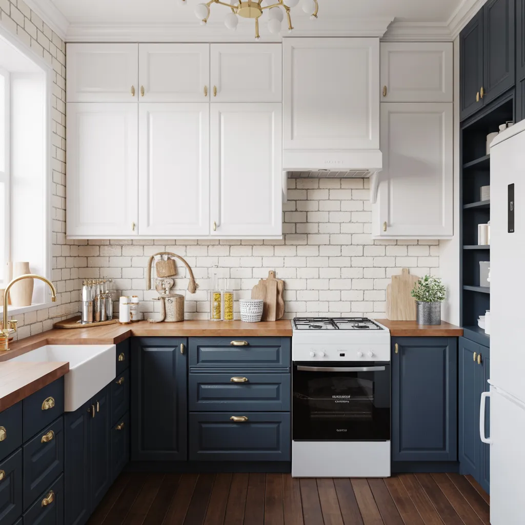 Two-Tone Cabinet Small Kitchen Idea